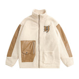 Men Coat Stand Collar Color Matching Lamb Wool Puffer Jacket