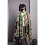 Unisex Shirt Casual Long Sleeve Distressed Stitching Plaid