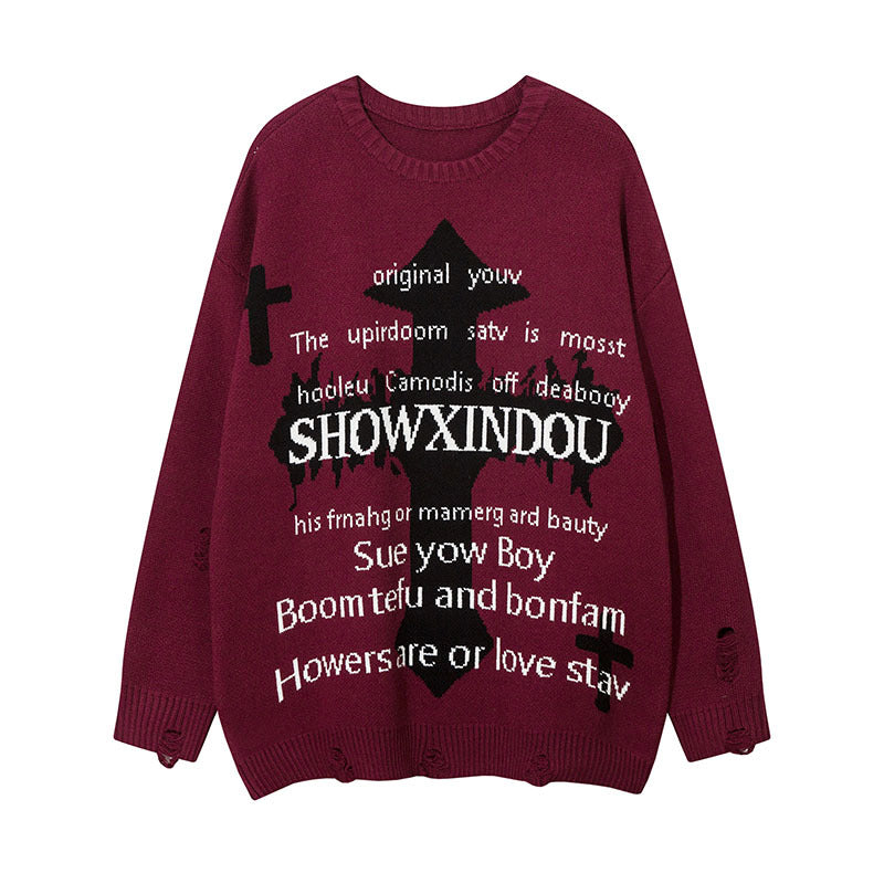 Women Sweater Cross Contrast Color Knitted Sweater