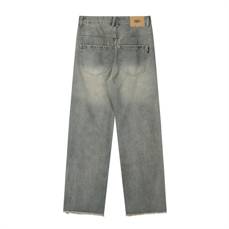 Men Jeans Faded Loose Burrs Casual