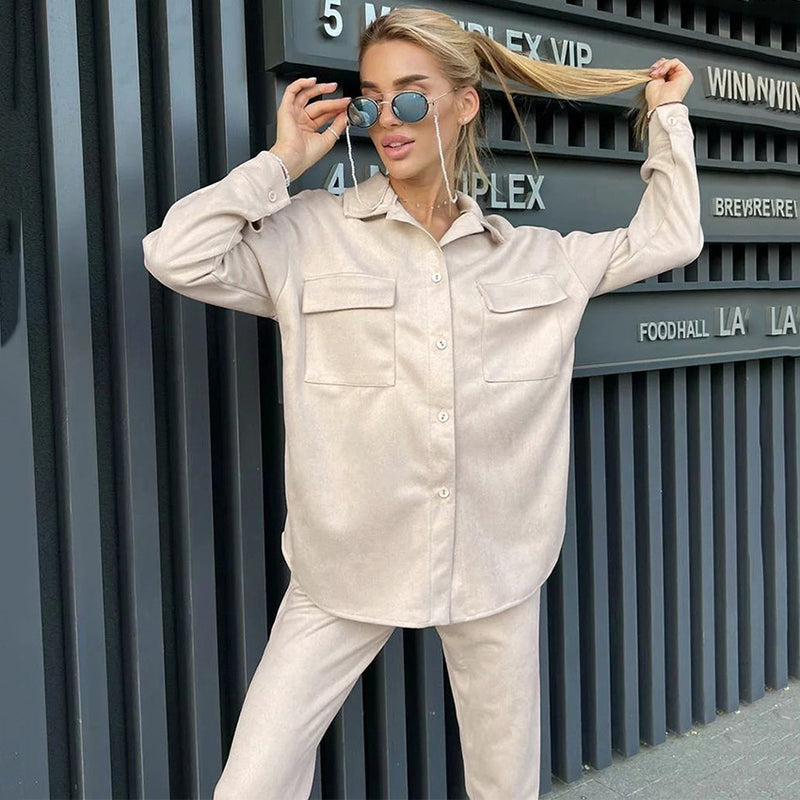 Women Co-Ords Early Autumn Women's Wear Lapel Shirt Coat