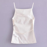 Women Vest Solid Color Pleated Backless Underwaist