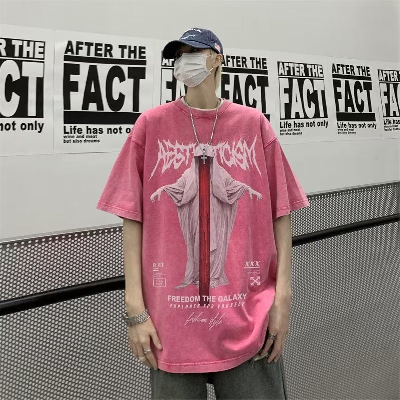 Men T Shirt Distressed Summer Loose plus Size Heavy Weight