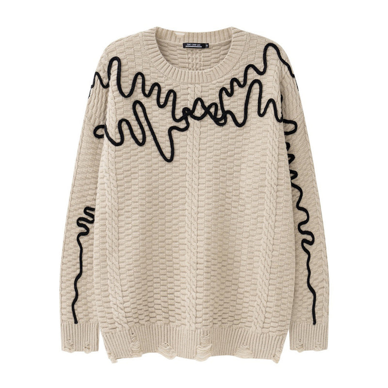 Men Sweater Line Weave Thickened round Neck Sweater