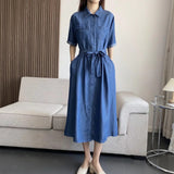 Women Dresses Elegant Denim Shirt Dress