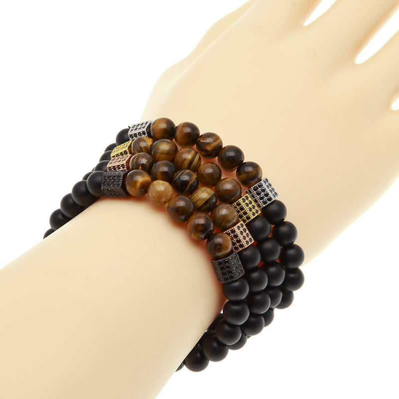 Bracelet Tiger's Eye Volcanic Stone Agate Microencrusted Zircon Hip Hop Royalty