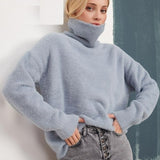 Women Work Business Casual Sweats Knitted Mink-like Loose Turtleneck Sweater