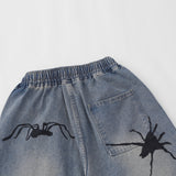 Men Shorts Spider Hand-Painted Denim Shorts Loose Casual Distressed