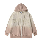 Men Fleece Lined Hoodie Fall/Winter Hoodie Men's Gradient Letter Embroidery Zipper Jacket