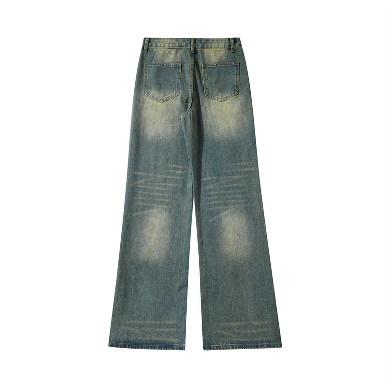Men Jeans Punk Design Loose Stitching Bell-Bottom Pants
