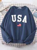 Usa American Flag Patriotic Street Hoody Women simple Oversize