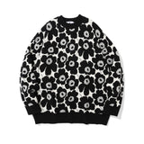 Men Sweater Flower Jacquard Sweater Loose round Neck