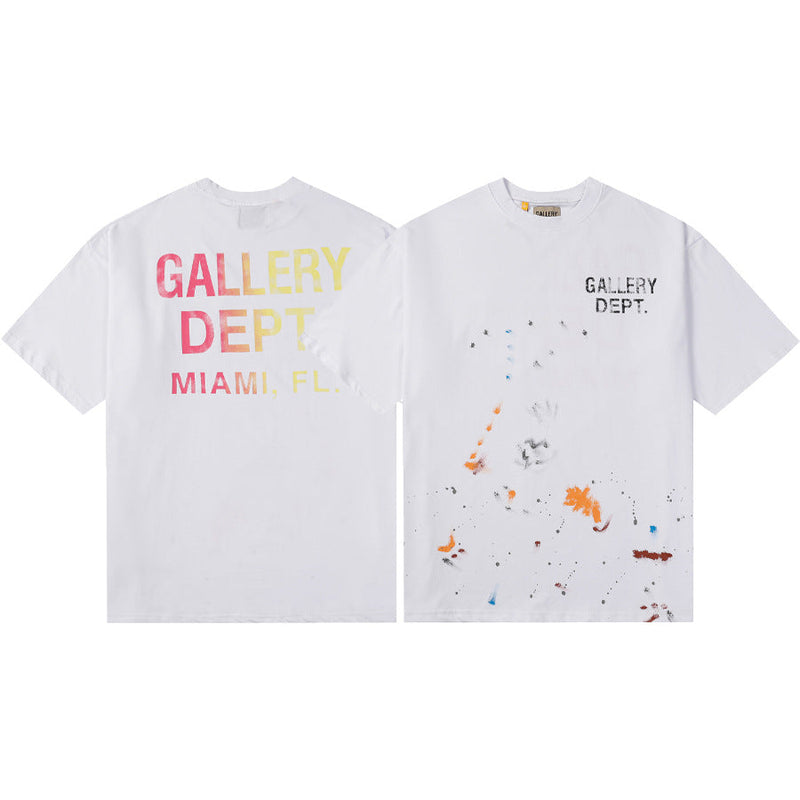 Gallery Dept T-Shirt Hand Painted Ink Splashing Alphabet Washed Retro Short Sleeve T-Shirt