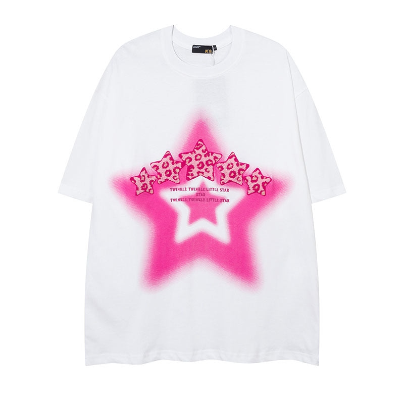Men T-Shirt Five-Pointed Star Graffiti Short Sleeve Oversize