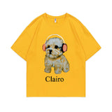 Clairo Dog Puppy Headphones Graphic Print Tshirt Summer Male