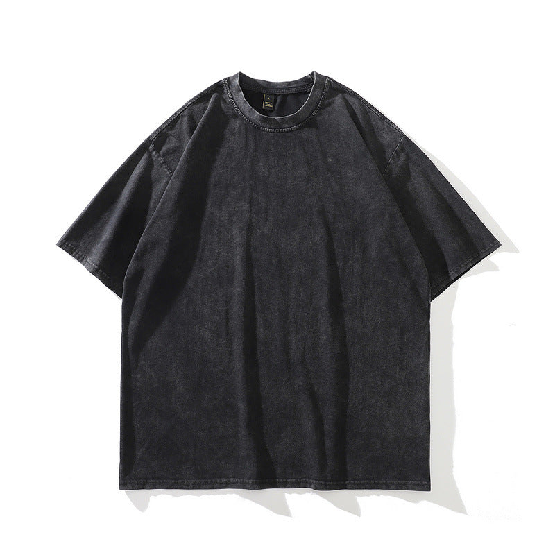 Men T-Shirt Solid Color Dark Wash Short-Sleeved T-shirt for Men and Women