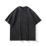 Men T-Shirt Solid Color Dark Wash Short-Sleeved T-shirt for Men and Women