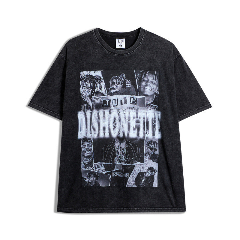 Men T-shirt Portrait Printing Oversize Retro Loose
