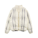 Men Cotton Mixed Jacket Coat Stitching Contrast Color Striped Bread Coat Men's Winter Cotton Dress Loose Zip Coat