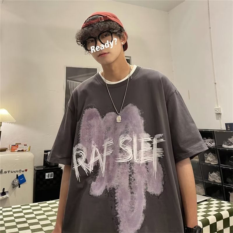 Men T Shirt Summer Graffiti Loose Oversize All-Matching
