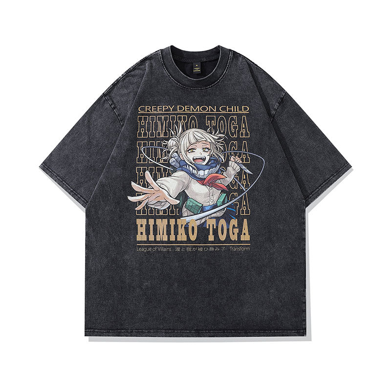 Men T-Shirt Retro Cartoon Anime Ancient Distressed