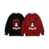 Women Sweater Cartoon Knitted Couple Sweater Vibe Vintage Casual All-Matching Cute Style