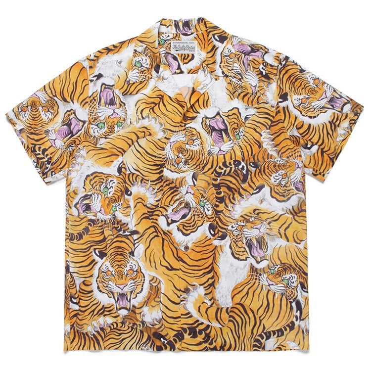 GUILTYPARTIES TIGER Shirts Tiger print casual short-sleeved shirt