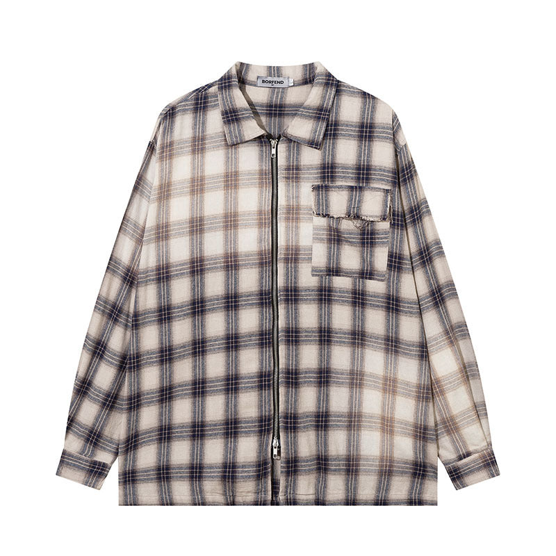 Long Sleeve Shirt Dyed Plaid Oversize Cardigan