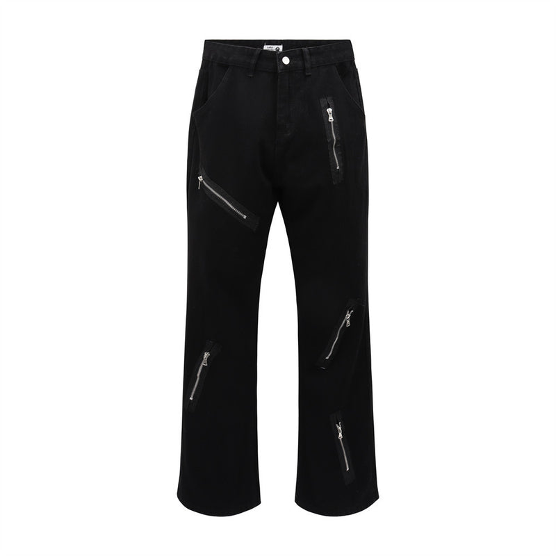 Men Jeans Zipper Decorations Bell-Bottom Pants Personality Design