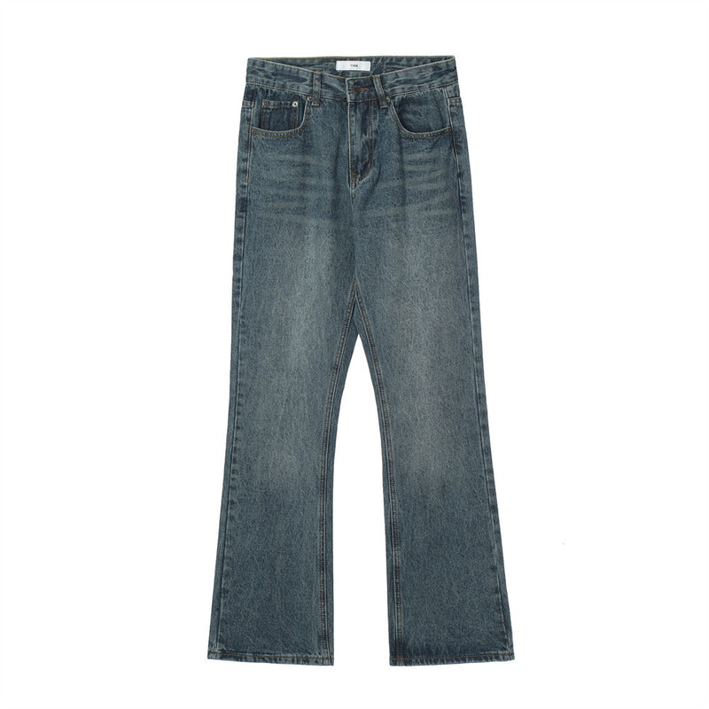 Men Jeans Distressed Bell-Bottom Pants Loose Retro