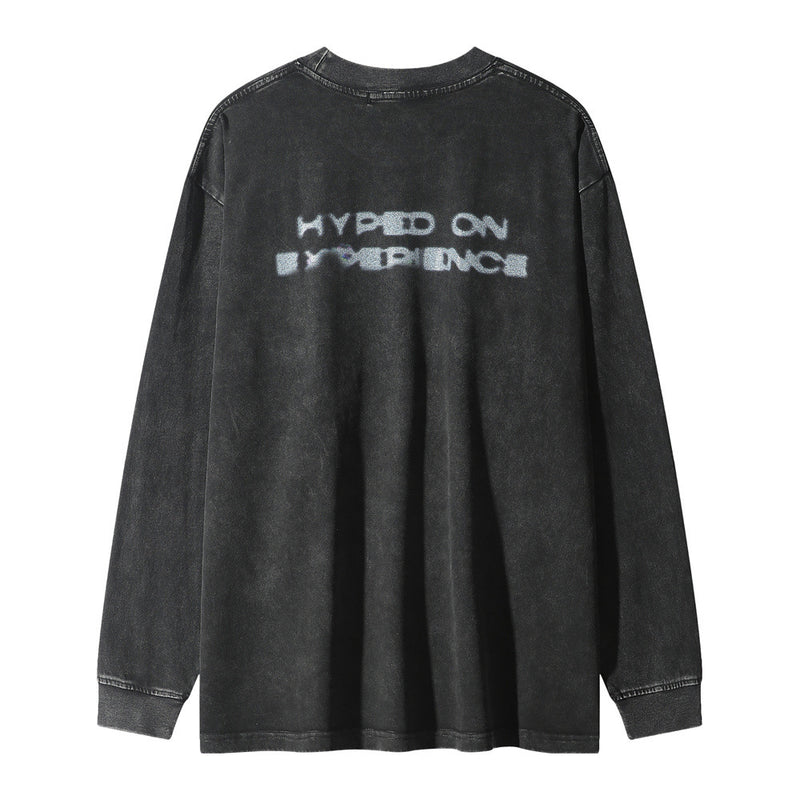 Men Long Sleeve T-Shirt Thermal Imaging Shadow Printing Distressed Loose