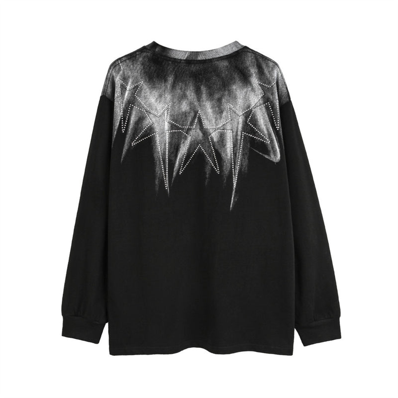 Men Long Sleeve T-Shirt Pure Cotton Inkjet Hot Drilling Five-Pointed Star