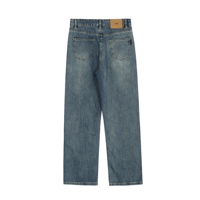 Men Jeans Simple Faded Loose Casual
