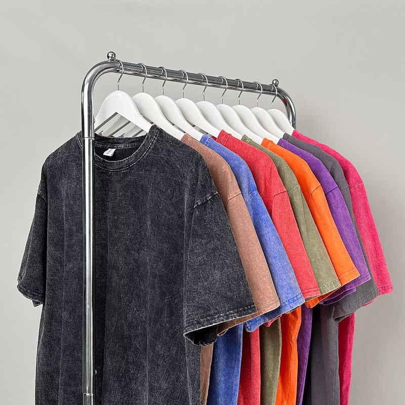 Men T Shirt Heavy Solid Color Summer Distressed Oversize