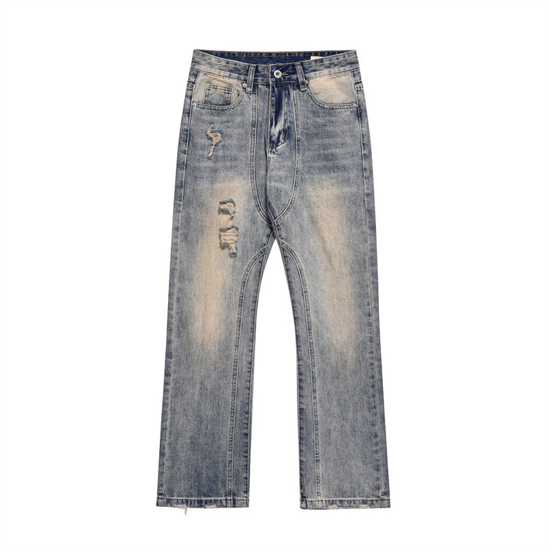 Men Jeans Ripped Stitching Distressed and Faded