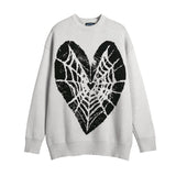 Women Sweater Heart-Shaped Spider Web Knitted Wool