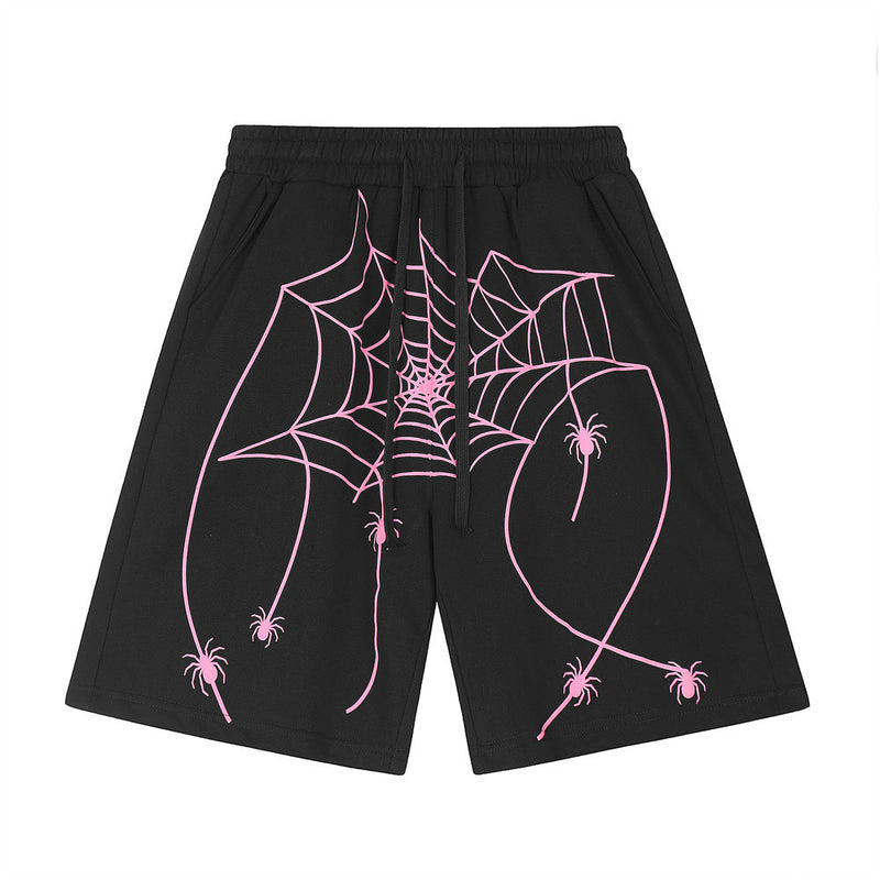 Men Shorts Spider Web Loose Personality Leisure Sports