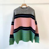 Women Pullover Sweater Vintage Stripe Temperament Knitted