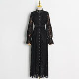 Bohemian Dress Lace Split Lantern Sleeve Hollow-out Dress