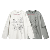 Unisex long-sleeved shirt autum washed fake two-piece