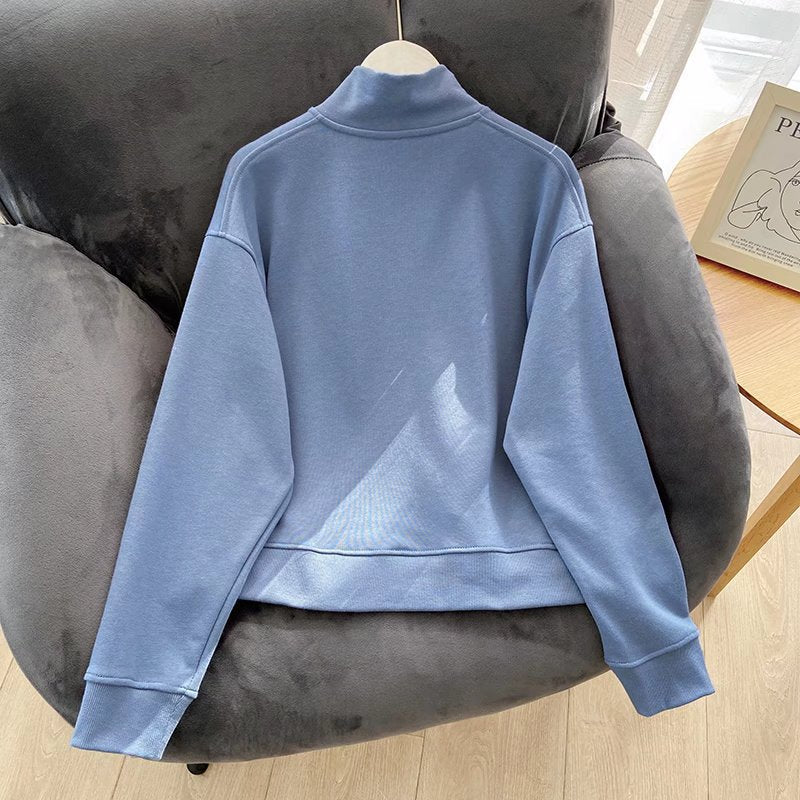 Women Hoodie Versatile Thin Half Zipper