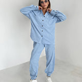 Women Co-Ords Autumn and Winter Long-Sleeved Shirt Sports Style Fashion