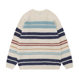 Women Sweater Japanese-Style Retro Mixed Color Stripe Knitted Sweater