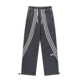 Men Jeans Patchwork Stripes Retro Loose Casual