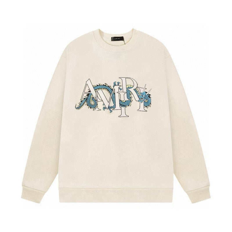 Amiri Sweatshirt Autumn/Winter AMI Blue Dragon Letter Pattern Crew Neck Pullover Sweater