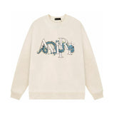 Amiri Sweatshirt Autumn/Winter AMI Blue Dragon Letter Pattern Crew Neck Pullover Sweater
