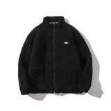 Men Cotton Mixed Jacket Coat Berber Fleece Coat Men's Autumn and Winter Stand Collar Zipped Cotton-Padded Jacket Loose