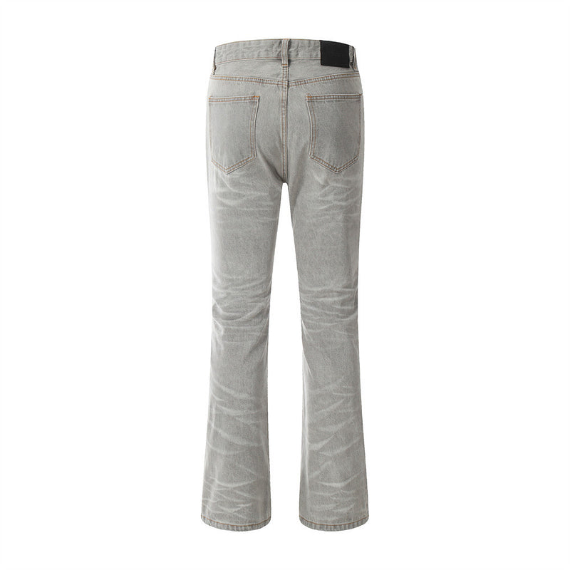 Men Jeans Distressed Bell-Bottom Pants Loose Retro All-Matching