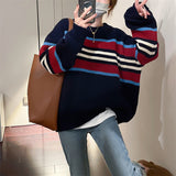 Women Pullover Sweater Striped Knitted Sweater