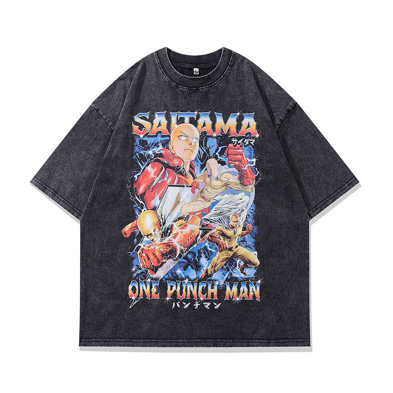 Men T-Shirt Cartoon Print Distressed Oversize Retro